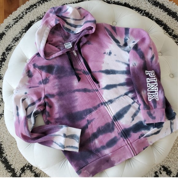 PINK Victoria's Secret Tops - VS PINK Supernova Purple Tie Dye Everyday Lounge Zip Hoodie Large